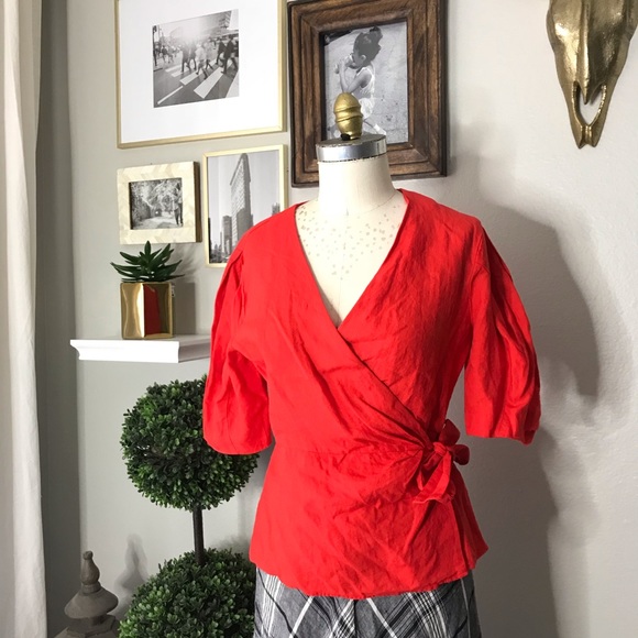 ZARA linen red blouse - size Med - NWT - Picture 2 of 4